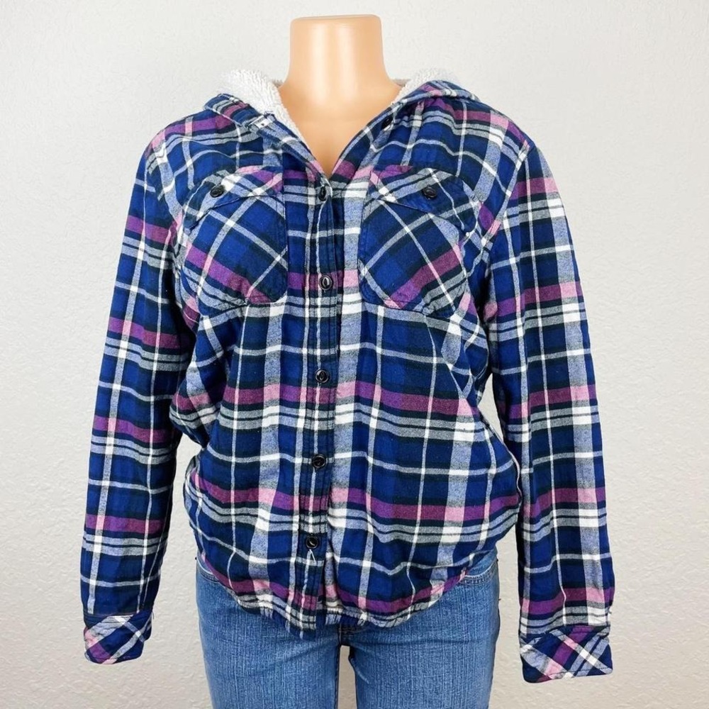 Vintage Flannel Sherpa Lined‎ Shacket Button Down Jacket